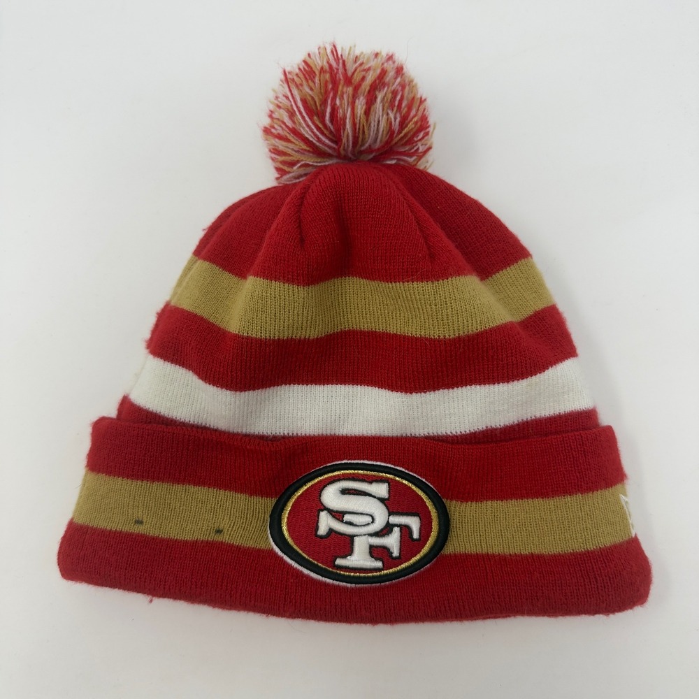 San Francisco 49ers NFL New Era Knit Pom Beanie Hat Red Gold‎ Wool Blend Lining